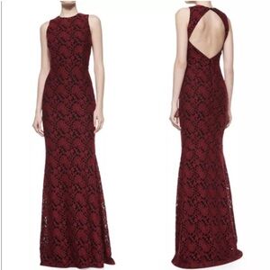 Alice + Olivia Roxie Lace Diamond-Back Maxi Dress Size 6  Burgundy Gown Evening
